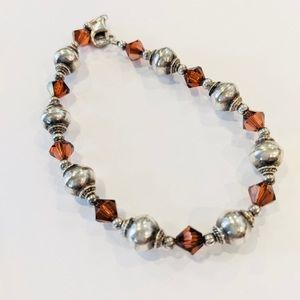 HANDCRAFTED Bracelet Red Rose Garnet Faceted Sterling Silver Balls 8.5”